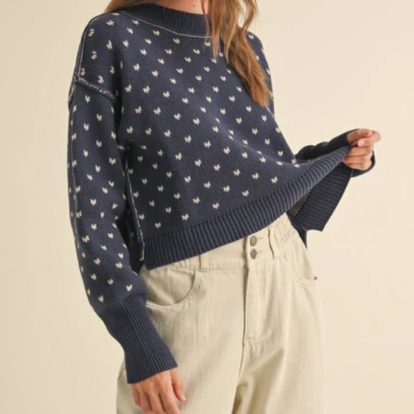 NWT Navy Patterned Cropped Sweater - Picture 8 of 8